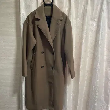 브라운 더블 브레스트 롱 코트