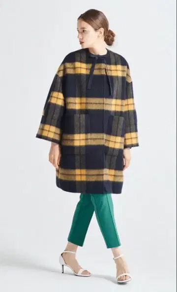 택 포함 새상품 yori 요리 샤기 체크 코트