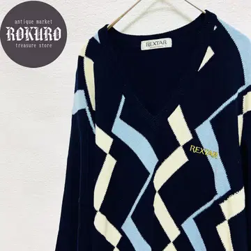 REXTAR 레크스타 기하학 패턴 스웨터 L 사이즈 골프 네이비