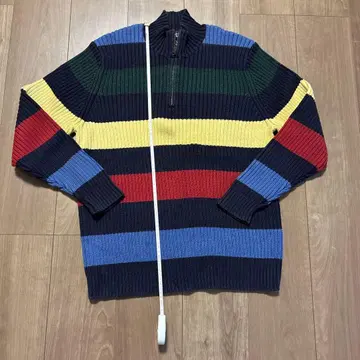 멀티 컬러 스트라이프 하이넥 스웨터 L 사이즈
