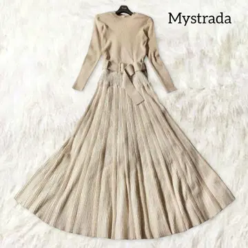 마이 스트라다 니트 원피스 롱 34 XS 베이지 플레어 벨트