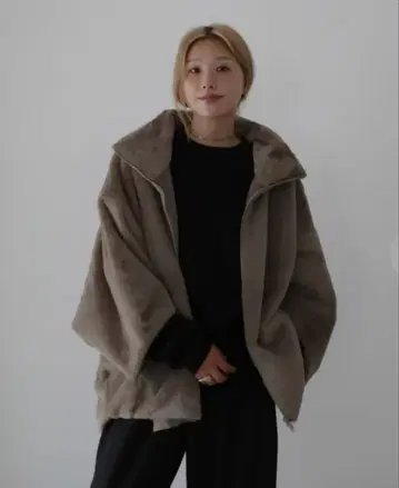 시마무라 hideka 그레이 집업 퍼 블루종