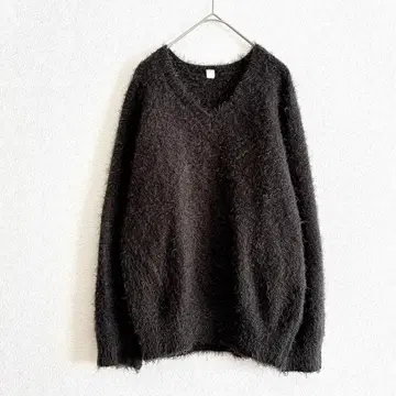 r.p.s 샤기 니트 스웨터 상의 M 그레이 V넥 푹신한