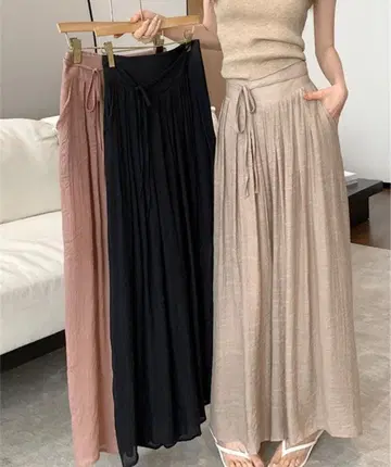 베이지 와이드 레그 가우초 팬츠