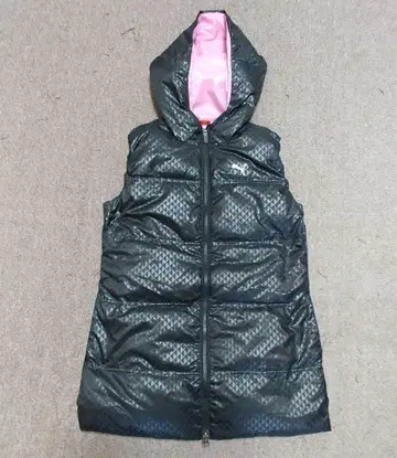 후드 부착 다운 베스트 블랙 핑크