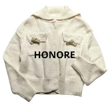 오노레 카라 부착 니트 가디건 세일러 아이보리 울 100% 가을/겨울