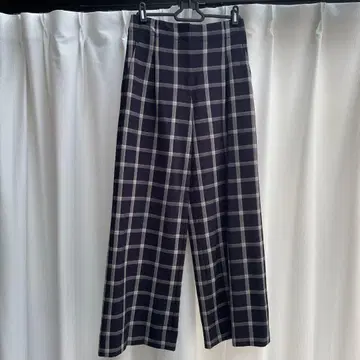 PLST 플라스테 와이드 팬츠 글렌체크 네이비 체크 무늬 M