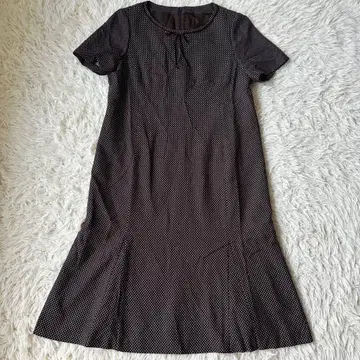 새상품급 레리안 실크 혼방 롱 원피스 도트 무늬 리본 반팔 빅 사이즈