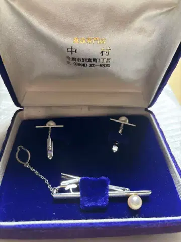 실버 펄 커프스 단추 타이바 세트