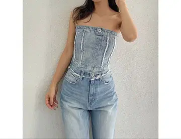 GYDA 프린지 데님 베어 상의 하이웨스트 와이드 프린지 데님 팬츠