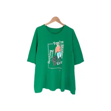 프린트 T셔츠 펄 한국 y2k 여성용 그린 둥근넥 반팔 M