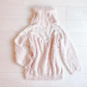 LIZLISA 옅은 핑크 복슬복슬 레이스 리본 니트