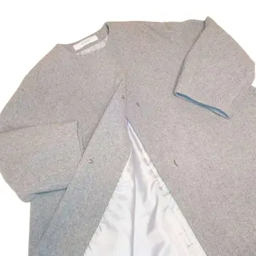 저널 스탠다드 노카라 그레이 롱 코트 울 100% A라인