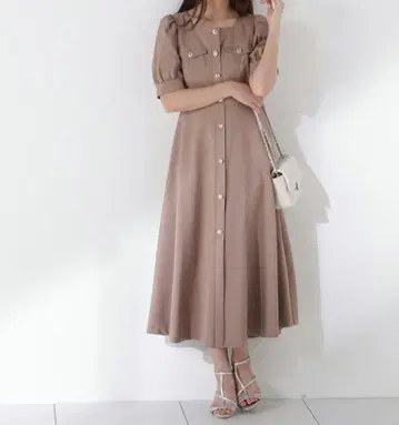 프로포션 바디 드레싱 프론트 버튼 스퀘어 넥 원피스