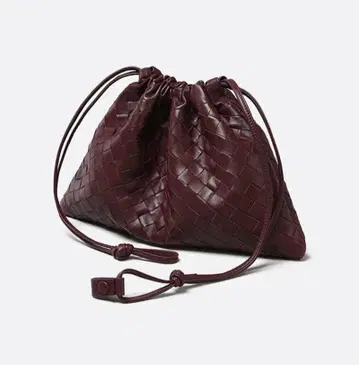 천연 가죽 메쉬 편직 버건디 숄더백