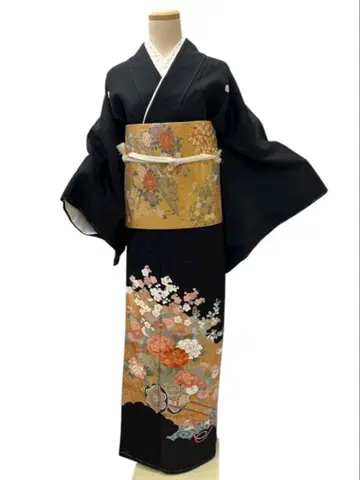 8001 블랙 전통 예복 기모노 (순수 실크)