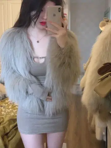 그레이 퍼 미니 원피스 긴팔