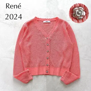 24년 모델 현행 새상품급 르네 크롭 스캘럽 레이스 가디건 까멜리아