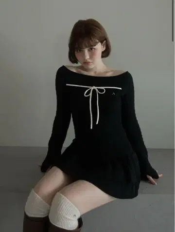 andmary Milky frill mini dress black