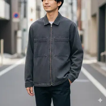 COS 집업 블랙 데님 자켓 페이드감 흑먹색 긴팔 L