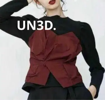 UN3D. 뷔스티에 도킹 상의 와인 레드 블랙