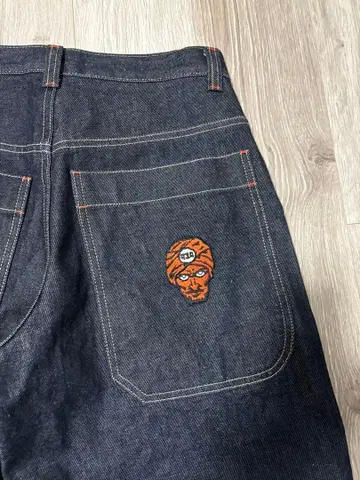 939 인디고 블루 와이드 팬츠 빨간색 자수