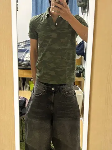 카모플라쥬 카모 피케 셔츠 짧은 기장 y2k