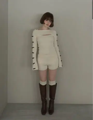 andmary Cindy ribbon knit set up ivory