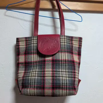 헌팅월드 체크 무늬 토트백 울 가죽