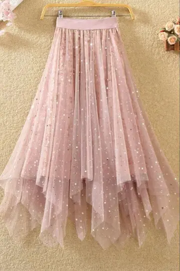 핑크 샤샤 스커트 별 모양 라메