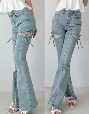 RESEXXY 컷 아웃 리본 데님 팬츠 M 아이스 블루