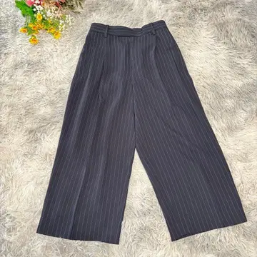 멜로즈 티아라 와이드 팬츠 [M] 2 네이비 스트라이프 크롭 기장