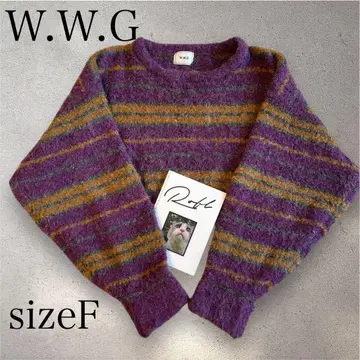 W.W.G 새상품급 부클레 보더 풀오버 니트 크롭 기장 볼륨 소매