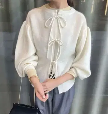 IENA 모헤어 혼방 천축 리본 가디건 화이트