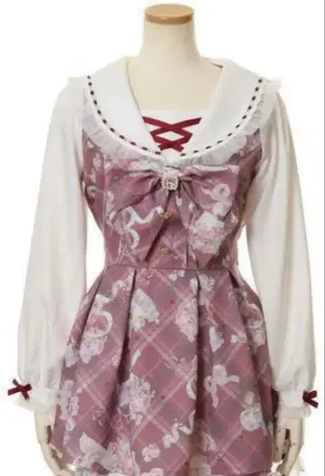 LIZLISA Sewing 베어 패턴 셋업 긴팔 빨간색