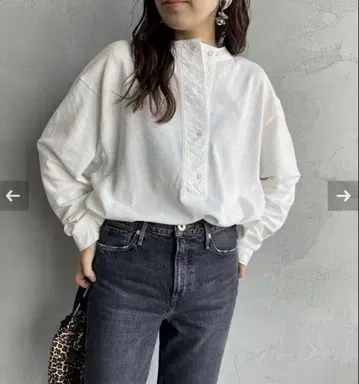 shinzone 밀리터리 헨리넥 풀오버 화이트 긴팔 셔츠