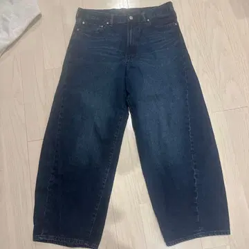 다크 블루 와이드 레그 데님 팬츠