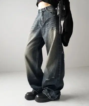 Y2K 빈티지 데미지 와이드 루즈 데님