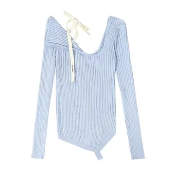 Glowny 리브 라이트 블루 오프숄더 스웨터