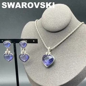 SWAROVSKI 목걸이 귀찌 세트 실버 하트 퍼플