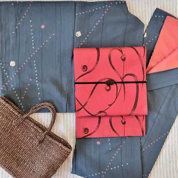 츠무기 기모노 토비시보리 사비오나도이로 이중 기모노 순수 실크