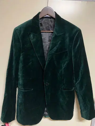 ZARA 다크 그린 벨벳 벨로아 소재 테일러드 자켓