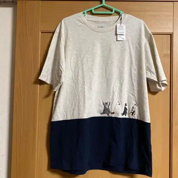 graphp 고양이 자수 반팔 티셔츠 그레이 네이비