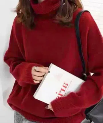 레드 터틀넥 니트 스웨터