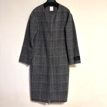 새상품 테치치 29,800엔 멋진 글렌체크 노카라 롱 코트