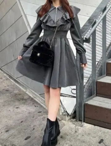 rienda 프론트 지퍼 셔츠 미니 원피스