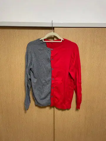 Ne-net 빨간색 그레이 바이컬러 가디건