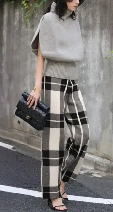 ELFR 그레이 블랙 체크 캐주얼 팬츠