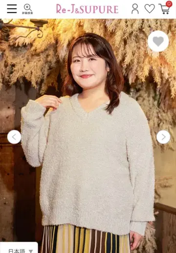 Re-J&SUPURE V넥 니트탑 베이지 계열 복슬복슬 소재 3L