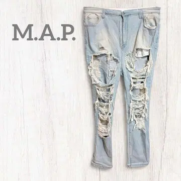 M.A.P. 데미지 가공 데님 스키니 팬츠 라이트 블루